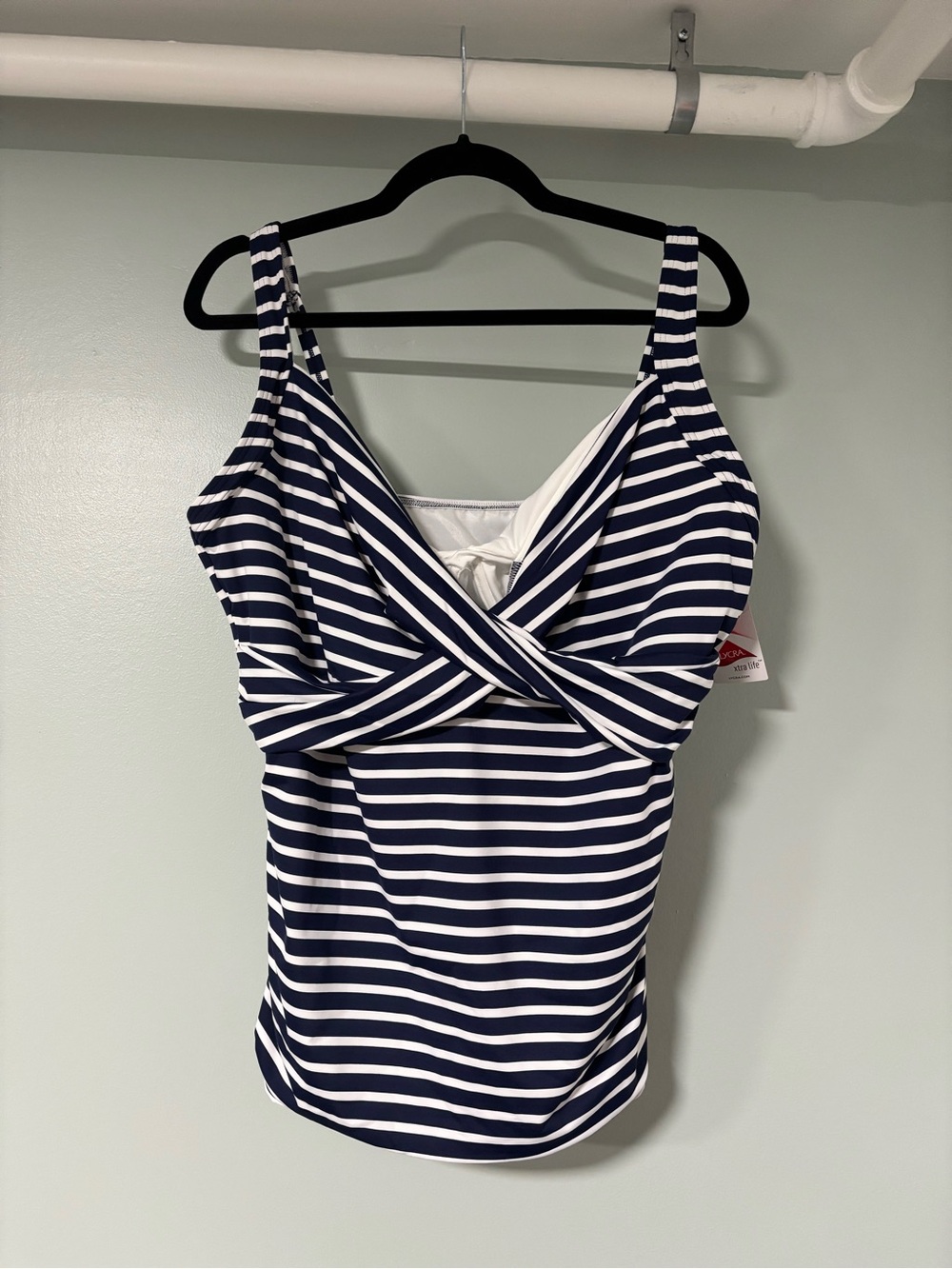 Lands' End Navy and White Striped Wrap-Front Tankini